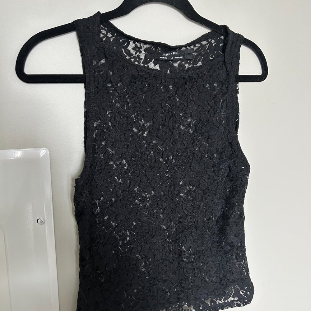 NWOT Urban Outfitters Women's Black Mesh Lace Tank Top Size Large